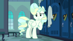 Size: 1920x1080 | Tagged: safe, screencap, vapor trail, pegasus, pony, g4, top bolt, cute, female, locker room, mare, solo, vaporbetes