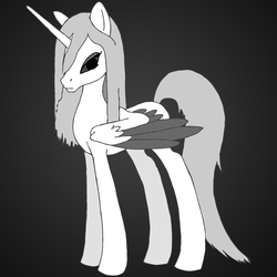 Size: 1000x1000 | Tagged: safe, oc, oc only, alicorn, pony, alicorn oc, black background, cult of void, goddess, monochrome, simple background, solo