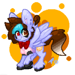 Size: 550x550 | Tagged: safe, artist:towmacow, artist:towmacowwaffles, oc, oc only, oc:towmacow, pegasus, pony, pony town, big ears, bowtie, clothes, cute, food, fun, pixel art, pretty, simple background, transparent background, vest, waffle, yay