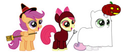 Size: 700x300 | Tagged: safe, artist:treforce, apple bloom, scootaloo, sweetie belle, g4, clothes, costume, cutie mark crusaders, devil bloom, scootawitch, spooky belle