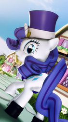 Size: 2159x3840 | Tagged: safe, artist:selestlight, rarity, g4, 3d, female, hat, high res, looking at you, looking back, ponyville, solo, source filmmaker, top hat