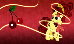 Size: 1153x692 | Tagged: safe, artist:samxjing, artist:sinayastarchild, cherry jubilee, earth pony, pony, g4, cutie mark, female, mare, solo, swirl, vector, wallpaper