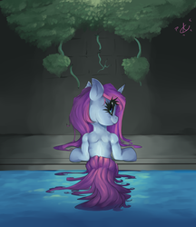 Size: 1280x1480 | Tagged: safe, artist:aquaticsun, artist:sourspot, rarity, g4, collaboration, female, looking back, solo, swimming pool, wet, wet mane, wet mane rarity