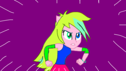 Size: 1024x577 | Tagged: safe, artist:gouhlsrule, oc, oc only, oc:lemovinyl, equestria girls, g4, 1000 hours in ms paint, arm warmers, bracelet, clothes, female, fusion, fusion:dj pon-3, fusion:lemon zest, fusion:vinyl scratch, heterochromia, jewelry, ponied up, solo