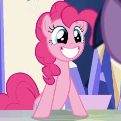 Size: 503x502 | Tagged: safe, screencap, pinkie pie, twilight sparkle, alicorn, earth pony, pony, g4, the one where pinkie pie knows, animated, big smile, blinking, blurry, cute, diapinkes, female, gif, grin, happy, mare, pinkie smile, shit eating grin, smiling, twilight sparkle (alicorn)
