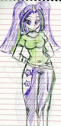Size: 1085x2250 | Tagged: safe, artist:elgatosabio, aria blaze, equestria girls, g4, clothes, female, lined paper, pants, solo, t-shirt, traditional art