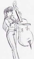 Size: 720x1248 | Tagged: safe, artist:elgatosabio, octavia melody, equestria girls, g4, cello, female, grayscale, monochrome, musical instrument, simple background, solo, traditional art