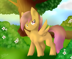 Size: 4290x3510 | Tagged: safe, alternate version, artist:mrxbluexkarlyle, scootaloo, pegasus, pony, g4, blank flank, female, smiling, solo, tree