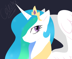 Size: 4290x3510 | Tagged: safe, artist:mrxbluexkarlyle, princess celestia, alicorn, pony, g4, bust, dark background, female, jewelry, looking at you, portrait, regalia, simple background, solo, spread wings