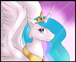 Size: 4290x3510 | Tagged: safe, artist:mrxbluexkarlyle, princess celestia, alicorn, pony, g4, bust, female, portrait, smiling, solo