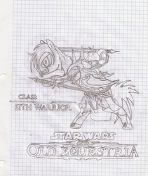 Size: 1472x1744 | Tagged: safe, artist:tay-houby, oc, oc only, oc:storm bringer, black and white, graph paper, grayscale, lightsaber, monochrome, simple background, sith, sith warrior, solo, star wars, star wars: the old republic, traditional art, weapon
