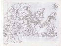 Size: 2256x1680 | Tagged: safe, artist:tay-houby, diamond dog, crossover, dogcust, gears of war, graph paper, kantus, lined paper, locust, monochrome, traditional art