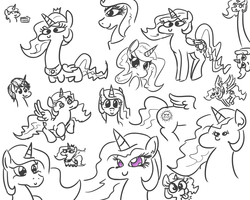 Size: 1280x1024 | Tagged: safe, artist:jargon scott, princess celestia, princess luna, alicorn, pony, g4, angry sun, bust, cake, cakelestia, dialogue, eyes closed, faic, female, flying, food, long neck, looking at you, mare, monochrome, open mouth, portrait, simple background, smiling, spread wings, tongue out, white background, woll smoth