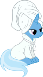Size: 3402x6000 | Tagged: safe, artist:slb94, trixie, pony, unicorn, g4, bathrobe, clothes, female, lidded eyes, mare, relaxing, robe, simple background, sitting, smiling, solo, towel, transparent background, vector