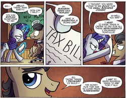 Size: 1306x1026 | Tagged: safe, artist:agnesgarbowska, idw, official comic, filthy rich, rarity, pony, g4, spoiler:comic, spoiler:comic47, angry, comic, cropped, female, horse taxes, male, mare, reality ensues, speech bubble, stallion, taxes