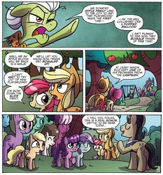 Size: 1323x1419 | Tagged: safe, artist:agnesgarbowska, idw, official comic, apple bloom, applejack, cheerilee, daisy, filthy rich, flower wishes, granny smith, lily longsocks, liza doolots, lyra heartstrings, mango dash, petunia, super funk, tootsie flute, earth pony, pegasus, pony, unicorn, g4, spoiler:comic, spoiler:comic47, apple, apple tree, background pony, butt, colt, comic, cropped, female, filly, foal, male, mare, playground, plot, speech bubble, stallion, tree