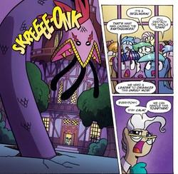 Size: 1369x1338 | Tagged: safe, artist:agnes garbowska, idw, official comic, fluttershy, mayor mare, twilight sparkle, alicorn, pony, tatzlwurm, friendship is magic #47, g4, spoiler:comic, comic, cropped, female, mare, night, ponyville town hall, speech bubble, twilight sparkle (alicorn)