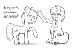 Size: 1800x1200 | Tagged: safe, artist:dsp2003, oc, oc only, oc:pisty, oc:stone, earth pony, pony, unicorn, bad pony, black and white, fatal weakness, female, grayscale, lesbian, monochrome, newspaper, ponysona, single panel, sketch, terrified, this will end in death