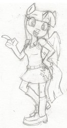 Size: 320x604 | Tagged: safe, artist:dertikleen, twilight sparkle, alicorn, anthro, plantigrade anthro, g4, clothes, cutie mark, cutie mark on clothes, female, grayscale, looking at you, monochrome, open mouth, simple background, skirt, solo, traditional art, twilight sparkle (alicorn), white background