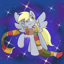 Size: 1024x1024 | Tagged: safe, artist:yoshimarsart, derpy hooves, pegasus, pony, lovestruck derpy, g4, clothes, female, fourth doctor's scarf, implied doctor whooves, implied doctorderpy, mare, scarf, solo, striped scarf, watermark