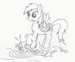 Size: 1221x1023 | Tagged: safe, artist:arctic-lux, derpy hooves, pegasus, pony, g4, female, mare, monochrome, solo, traditional art, water wings