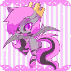 Size: 1024x1024 | Tagged: safe, artist:riouku, oc, oc only, oc:regio, demon pony, clothes, collar, crown, jewelry, looking at you, looking back, looking back at you, regalia, socks, solo, stockings, striped socks