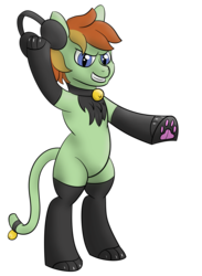 Size: 3300x4500 | Tagged: safe, artist:candylines, oc, oc only, oc:barley tender, pony, bell, bell collar, bipedal, cat costume, clothes, collar, halloween, headphones, looking at you, paw gloves, paw pads, paw prints, ponyville ciderfest, simple background, solo, transparent background, underhoof