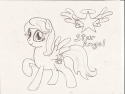 Size: 2256x1700 | Tagged: safe, artist:tay-houby, oc, oc only, oc:star angel, pegasus, pony, black and white, cutie mark, grayscale, monochrome, solo
