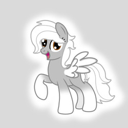 Size: 700x700 | Tagged: safe, artist:tay-houby, oc, oc only, oc:tay, oc:taylor, pegasus, pony, :d, glowing, gray background, looking at you, open mouth, raised hoof, rule 63, simple background, smiling, solo, spread wings