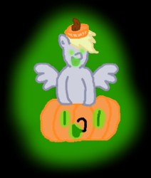 Size: 369x436 | Tagged: safe, artist:barbra, derpy hooves, pegasus, pony, g4, female, jack-o-lantern, mare, pumpkin, solo