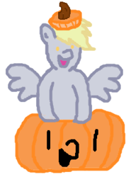 Size: 232x314 | Tagged: safe, artist:barbra, derpy hooves, pegasus, pony, g4, female, jack-o-lantern, mare, pumpkin, solo