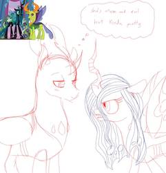 Size: 1100x1140 | Tagged: safe, artist:unoriginai, queen chrysalis, thorax, changedling, changeling, g4, to where and back again, chrysarax, king thorax, screencap reference, shipping, wip