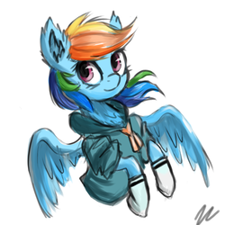 Size: 1000x1000 | Tagged: safe, artist:cerebralvapor, rainbow dash, g4, chest fluff, clothes, ear fluff, female, school uniform, simple background, socks, solo, spread wings