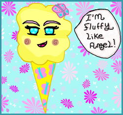 Size: 3000x2817 | Tagged: safe, artist:lyraalluse, fluttershy, g4, 1000 hours in ms paint, cotton candy, digital art, food, high res, ms paint, solo, transformation, wat