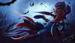Size: 1944x1111 | Tagged: safe, artist:zigword, pony, clothes, costume, full moon, league of legends, moon, ponified, signature, solo, vayne