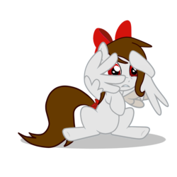 Size: 1200x1200 | Tagged: safe, artist:rsa.fim, oc, oc only, oc:whisper hope, pegasus, pony, bow, hair bow, mexican, red eyes, ribbon, scared, simple background, solo, spooky, tail bow, transparent background, wing hands