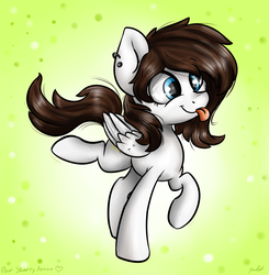 Size: 2814x2873 | Tagged: safe, artist:gaelledragons, oc, oc only, oc:starry arrow, pegasus, pony, :p, cute, ear piercing, high res, legs in air, pegasus oc, piercing, silly, silly pony, solo, tongue out