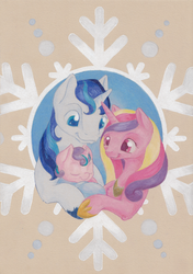 Size: 1024x1451 | Tagged: safe, artist:pa-kalsha, princess cadance, princess flurry heart, shining armor, g4, cute, cutedance, family, father and child, father and daughter, female, flurrybetes, male, mother and child, mother and daughter, shining adorable, ship:shiningcadance, shipping, sleeping, straight, sweet dreams fuel, traditional art