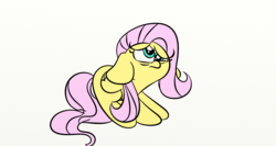 Size: 1366x728 | Tagged: safe, artist:littleflaky, fluttershy, g4, confluttershy, confused, faic, female, floppy ears, folded wings, missing cutie mark, scared, simple background, solo, white background