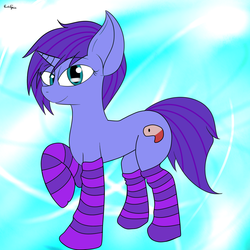 Size: 1500x1500 | Tagged: safe, artist:eclipsepenumbra, oc, oc only, oc:seafood dinner, pony, unicorn, clothes, cutie mark, looking at you, socks, solo, striped socks