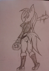 Size: 1672x2436 | Tagged: safe, artist:furnaz, earth pony, anthro, plantigrade anthro, baseball bat, clothes, female, jacket, monochrome, solo, traditional art