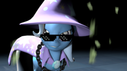 Size: 1920x1080 | Tagged: safe, artist:sp00ksies, trixie, pony, unicorn, g4, 3d, 3d model, chains, female, glasses, mare, solo, sunglasses, swag, trixie's cape, trixie's hat