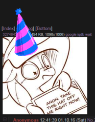 Size: 281x362 | Tagged: safe, artist:artguydis, oc, oc only, oc:raggie, original species, /mlp/, 4chan, 4chan party hat, hat, solo