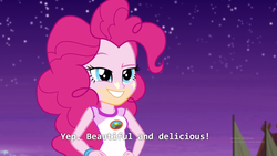 Size: 1920x1080 | Tagged: safe, edit, edited screencap, screencap, pinkie pie, equestria girls, g4, my little pony equestria girls: legend of everfree, activate windows, caption, female, netflix, out of context, solo, subtitles