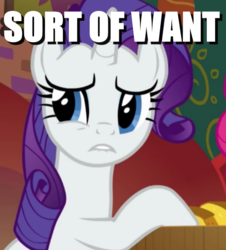 Size: 683x756 | Tagged: safe, edit, edited screencap, screencap, pinkie pie, rarity, g4, spice up your life, image macro, lip bite, meme, solo focus, want