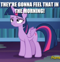 Size: 630x652 | Tagged: safe, edit, edited screencap, screencap, twilight sparkle, alicorn, pony, every little thing she does, g4, discovery family logo, female, hangover, image macro, meme, out of context, solo, twilight sparkle (alicorn)