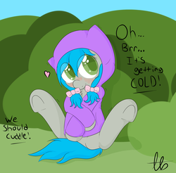 Size: 2954x2909 | Tagged: safe, artist:laptopbrony, oc, oc only, oc:darcy sinclair, blushing, clothes, cute, dialogue, hair bow, heart, high res, hoodie, looking at you, sitting, solo, underhoof