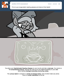Size: 666x809 | Tagged: safe, artist:egophiliac, princess luna, moonstuck, g4, cartographer's cap, cute, female, filly, glasses, hat, monochrome, solo, tablet, tumblr, woona, younger