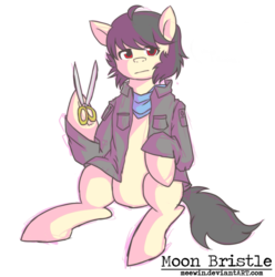 Size: 1189x1200 | Tagged: safe, artist:meewin, oc, oc only, oc:moon bristle, clothes, dexterous hooves, jacket, scissors, solo