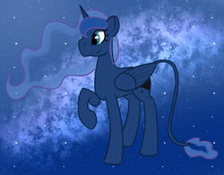 Size: 1159x903 | Tagged: safe, artist:azure-quill, princess luna, classical unicorn, g4, female, galaxy, horn, leonine tail, solo